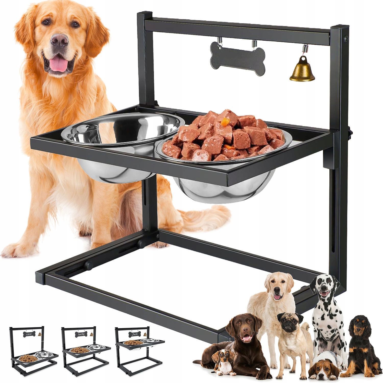 2 Misky Pro Psa S Nastavitelným Stojanem Se Zvonkem A Štítkem S Jménem 1.15 L