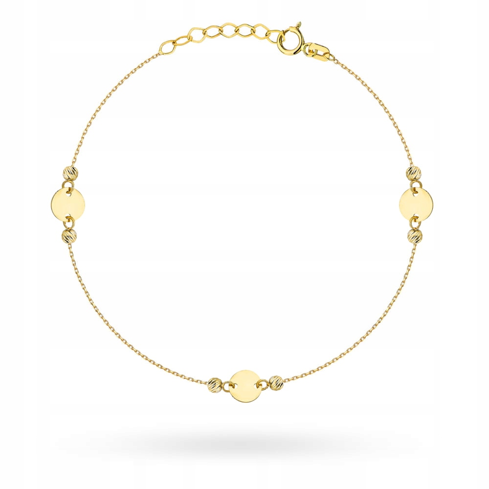 Zlatý náramek 585 s plnými kroužky a diamantovými kuličkami, jemný doplněk