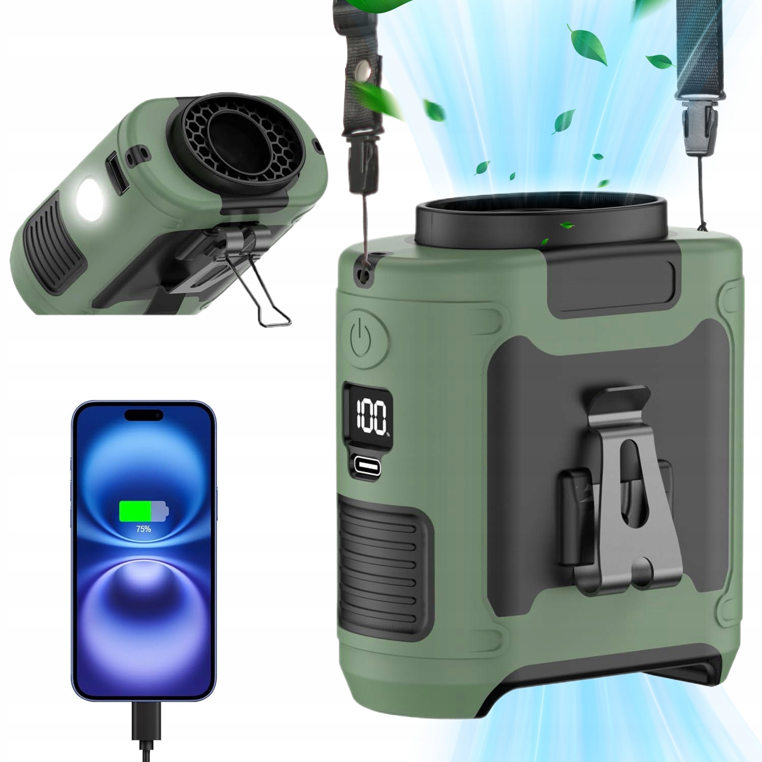 Přenosný Ventilátor S 5 Rychlostmi A Svítilnou Pro Práci, Cestování