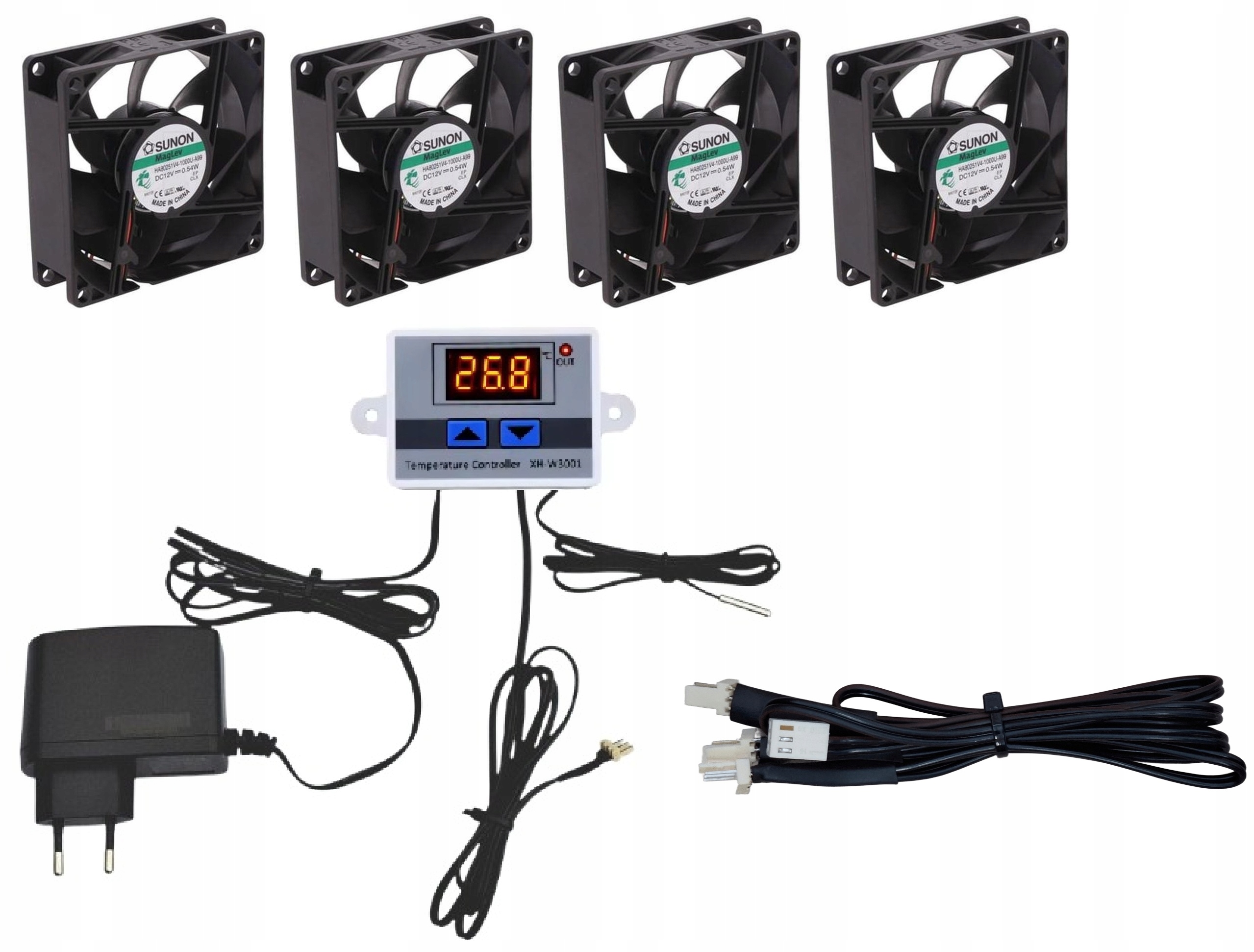 Termostat Z 4 Wentylatorami 80mm I Zasilaczem Do Szaf Rack Chlodzenie