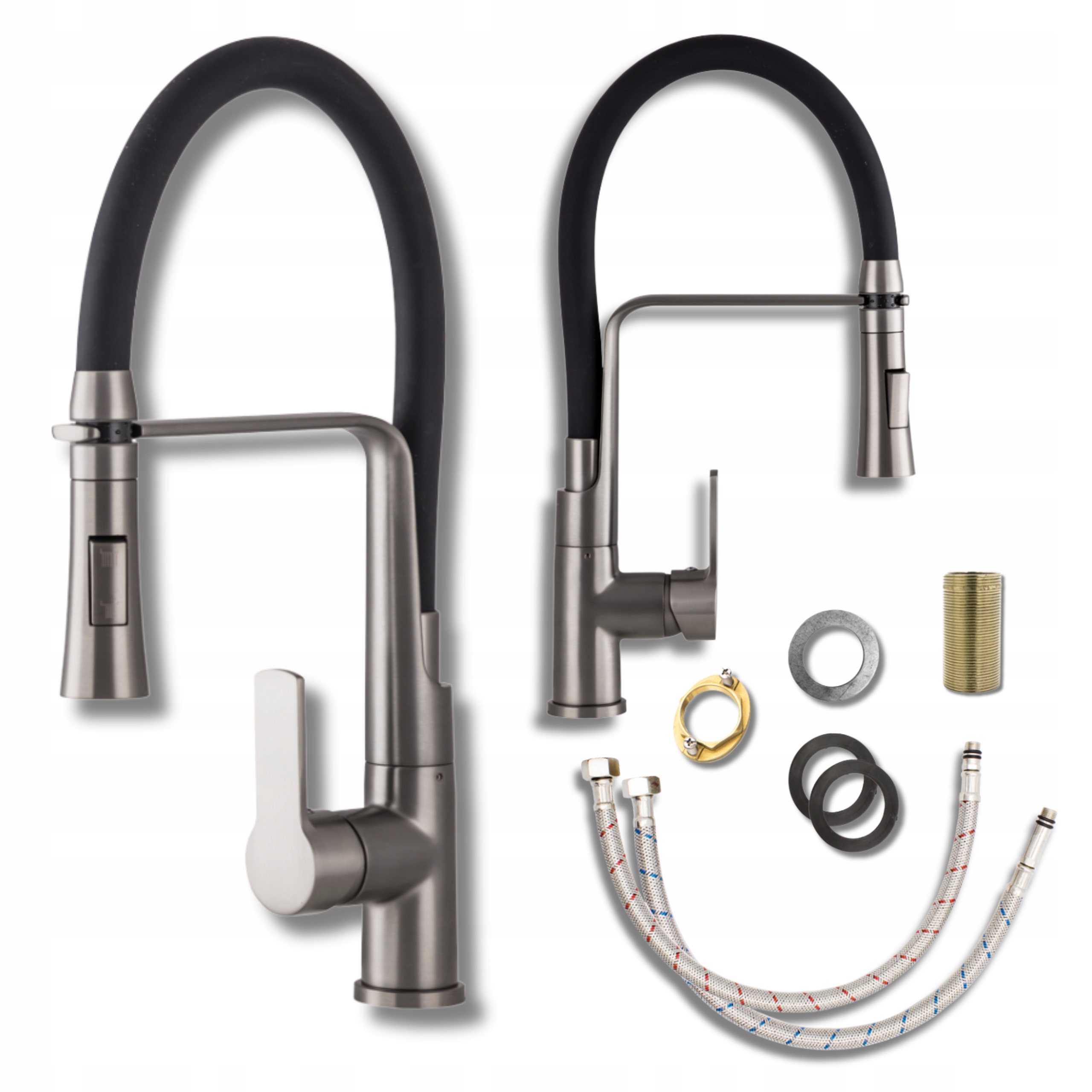 Bateria Kuchenna z Wyciąganą Elastyczną Wylewką Gun Metal Kran Kuchenny