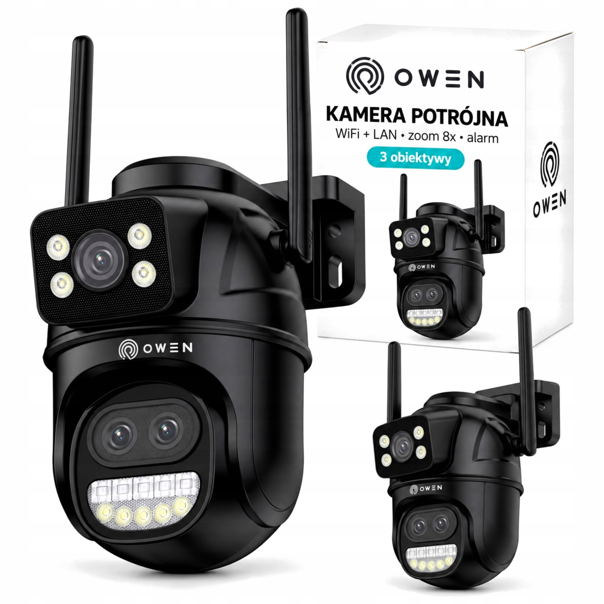 Ip WiFi kamera venkovní otočná trojitá 3 objektivy 8MP zoom 8x černá