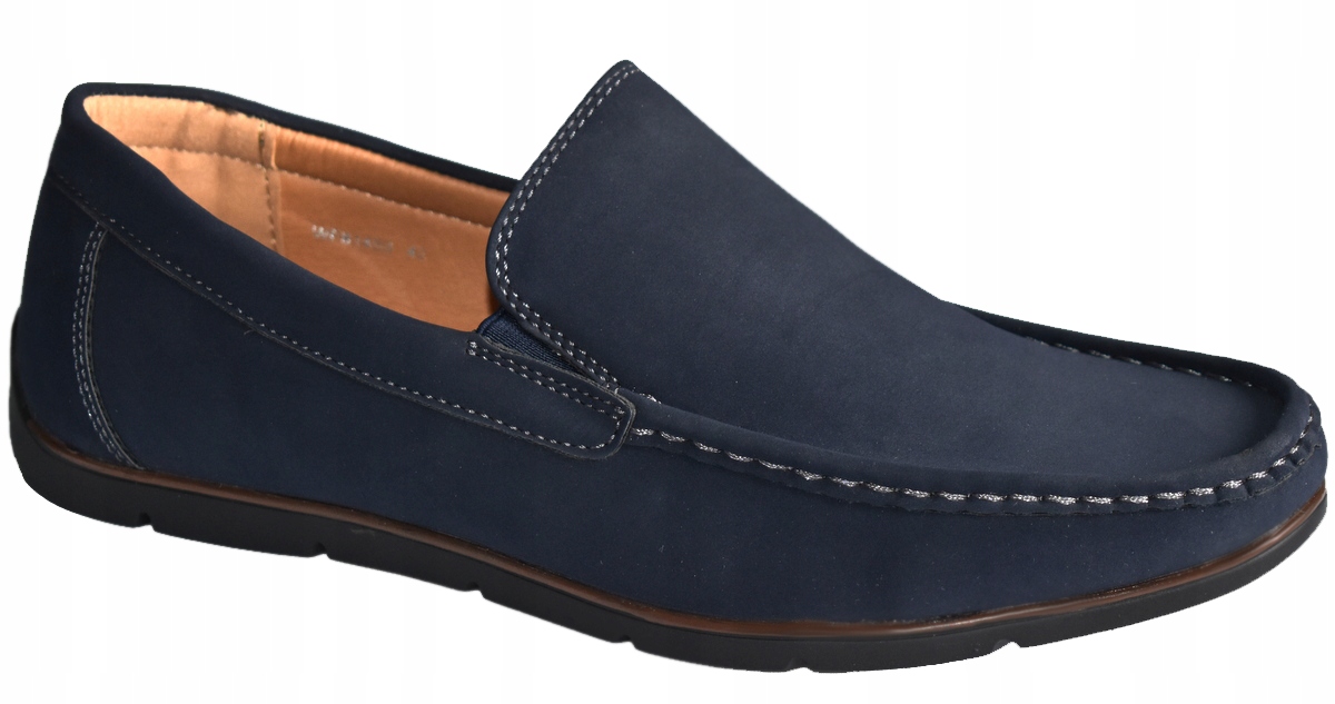 Mokasyny Granatowe Lekkie Półbuty Wsuwane Zamszowe Wizytowe 29 cm - 46 Rozmiar 46