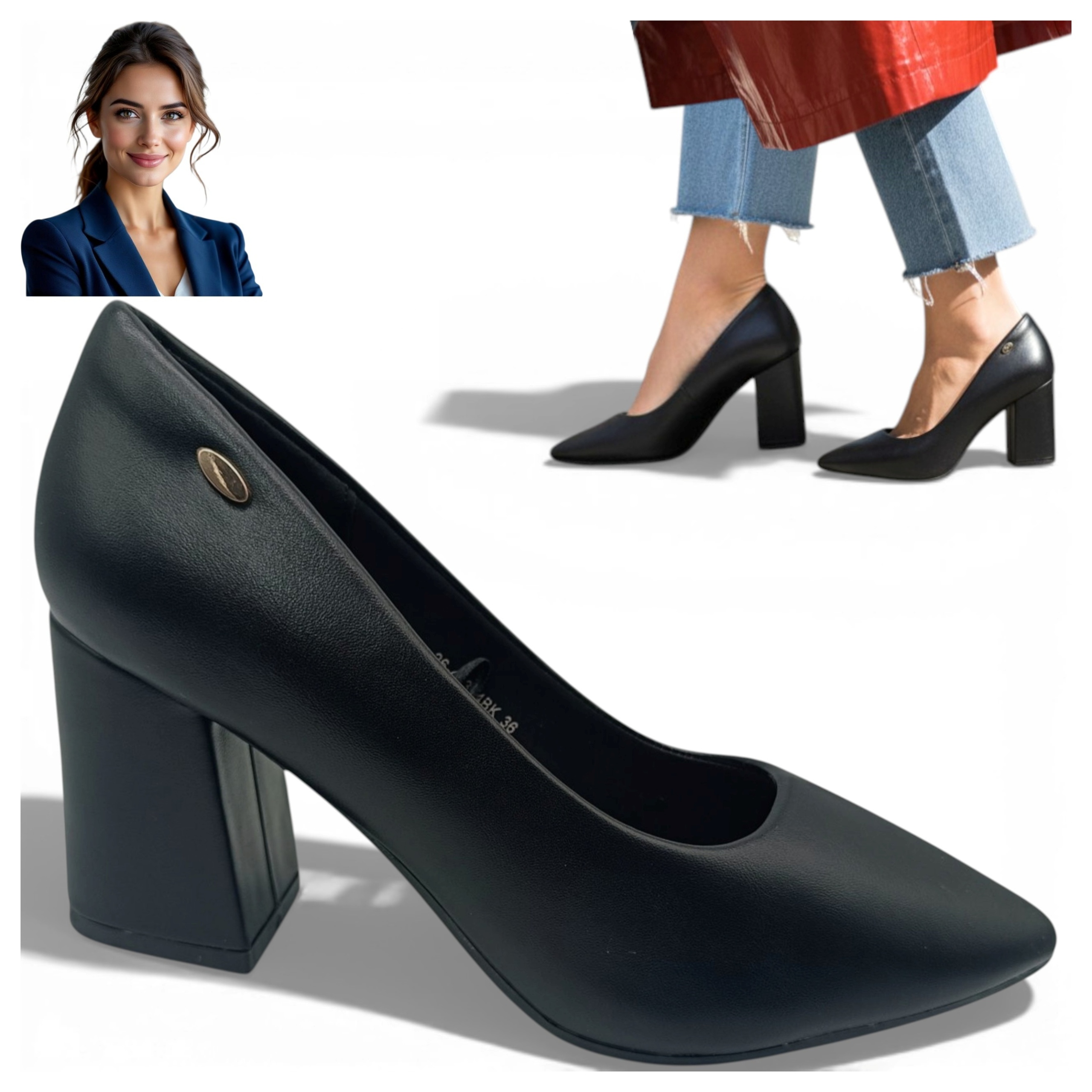 36 Potocki Dámské výstupní nazouvací boty na jarní kostce, černé, módní