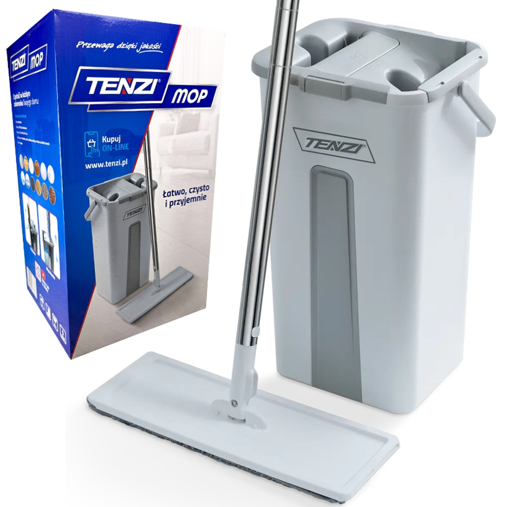 Tenzi Mop Płaski 33 cm Z Wyciskaczem I Wiadrem Dwukomorowym 6L 2 Wkłady