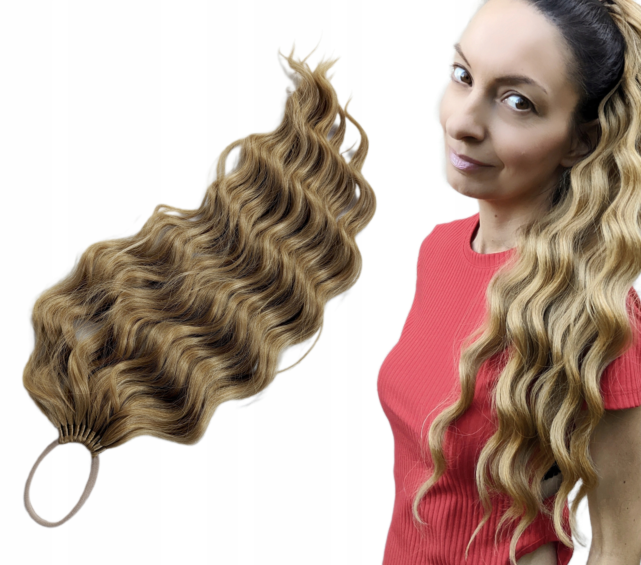 Kucyk Doczepiany Na Gumce, Treska fale, blond, Złocista Blondynka, 50cm