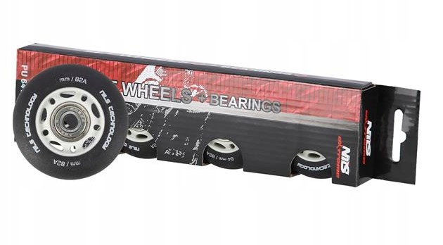 Zestaw kółek do rolek do jazdy NILS 64mm + łożyska ABEC- 9 czarne matowe Liczba sztuk 4 szt.