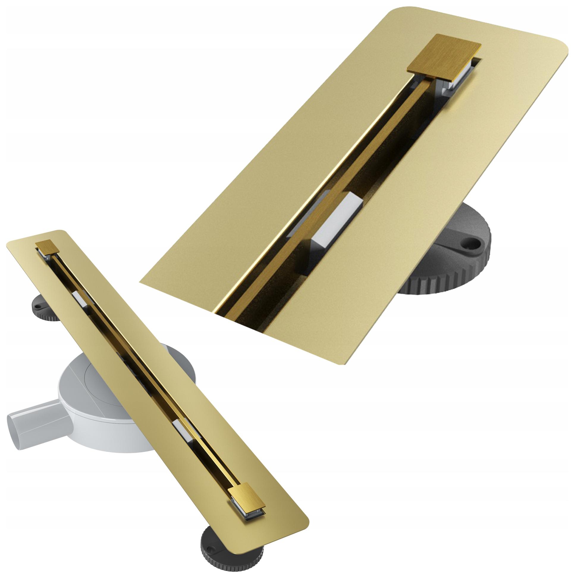 Lineárny Odtok Pod Dlažbu 50 cm Oceľ Sifón Sprchová Vanička Luno Zlatá