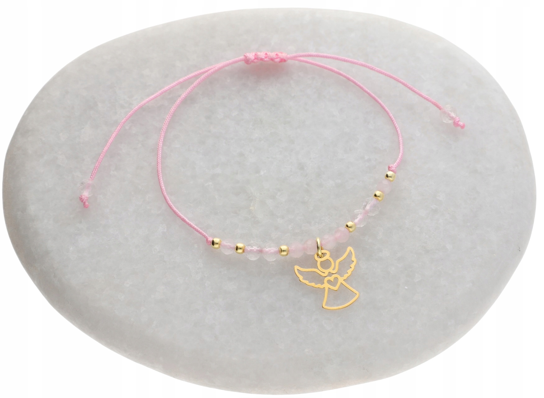 Bransoletka z aniołkiem anioł kamienie naturalne KOMUNIA CHRZEST ROCZEK 925 Kolor dominujący złoty