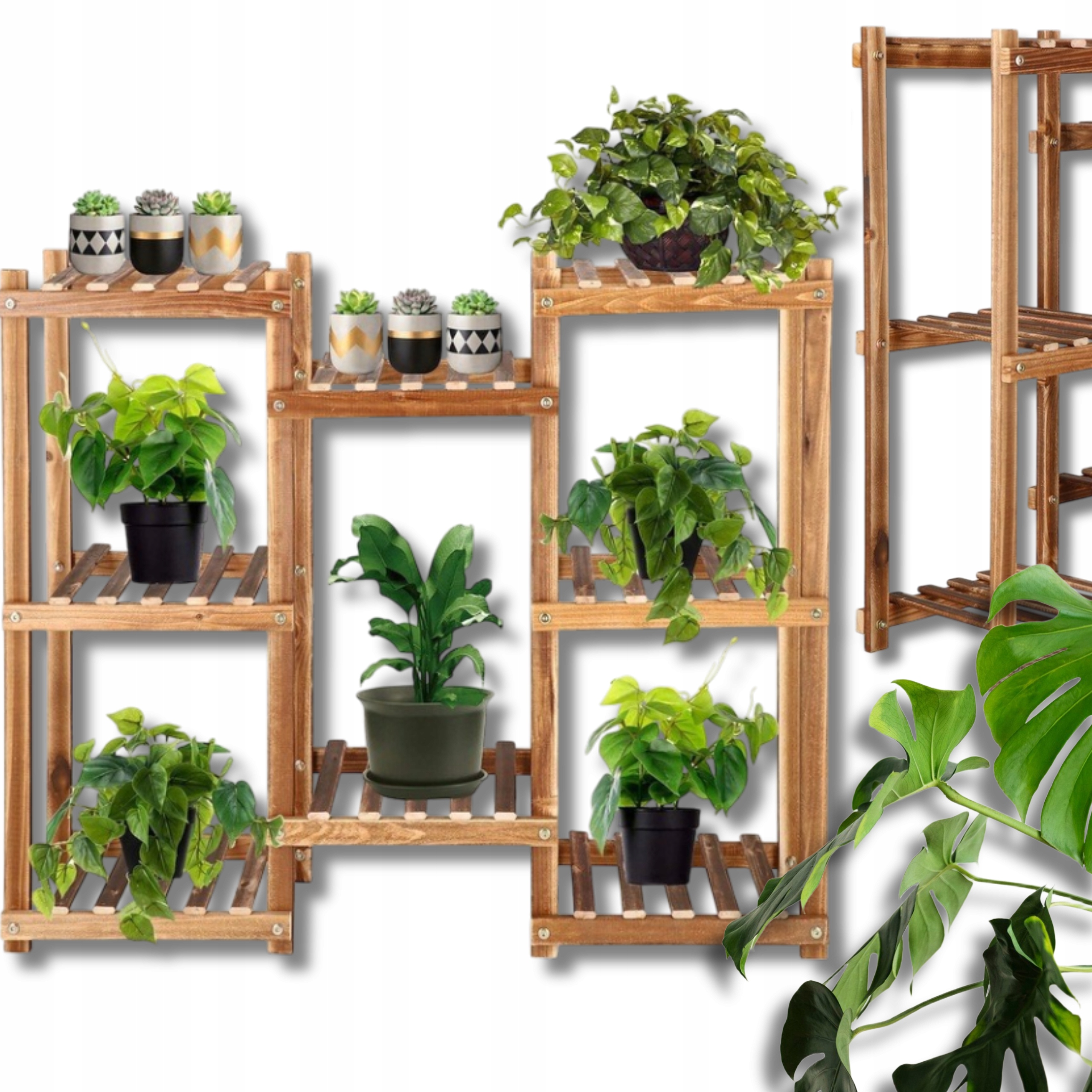 Dřevěný Květinový Stojan Na Květiny Rostliny 8 Polic Stojící Regál Velký