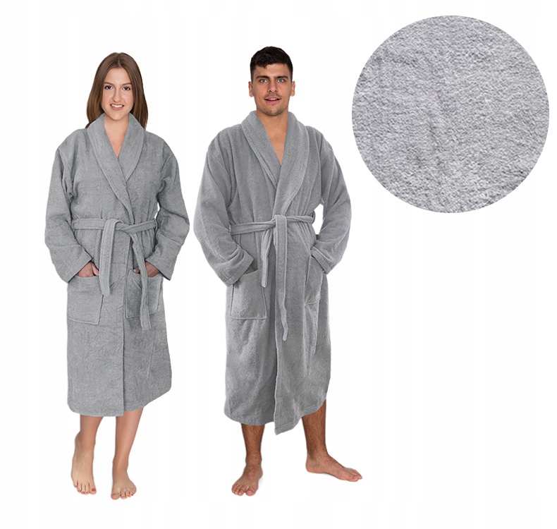 Velký šedý župan hotelové kvality 100% Bavlna Froté do poloviny lýtka XXL