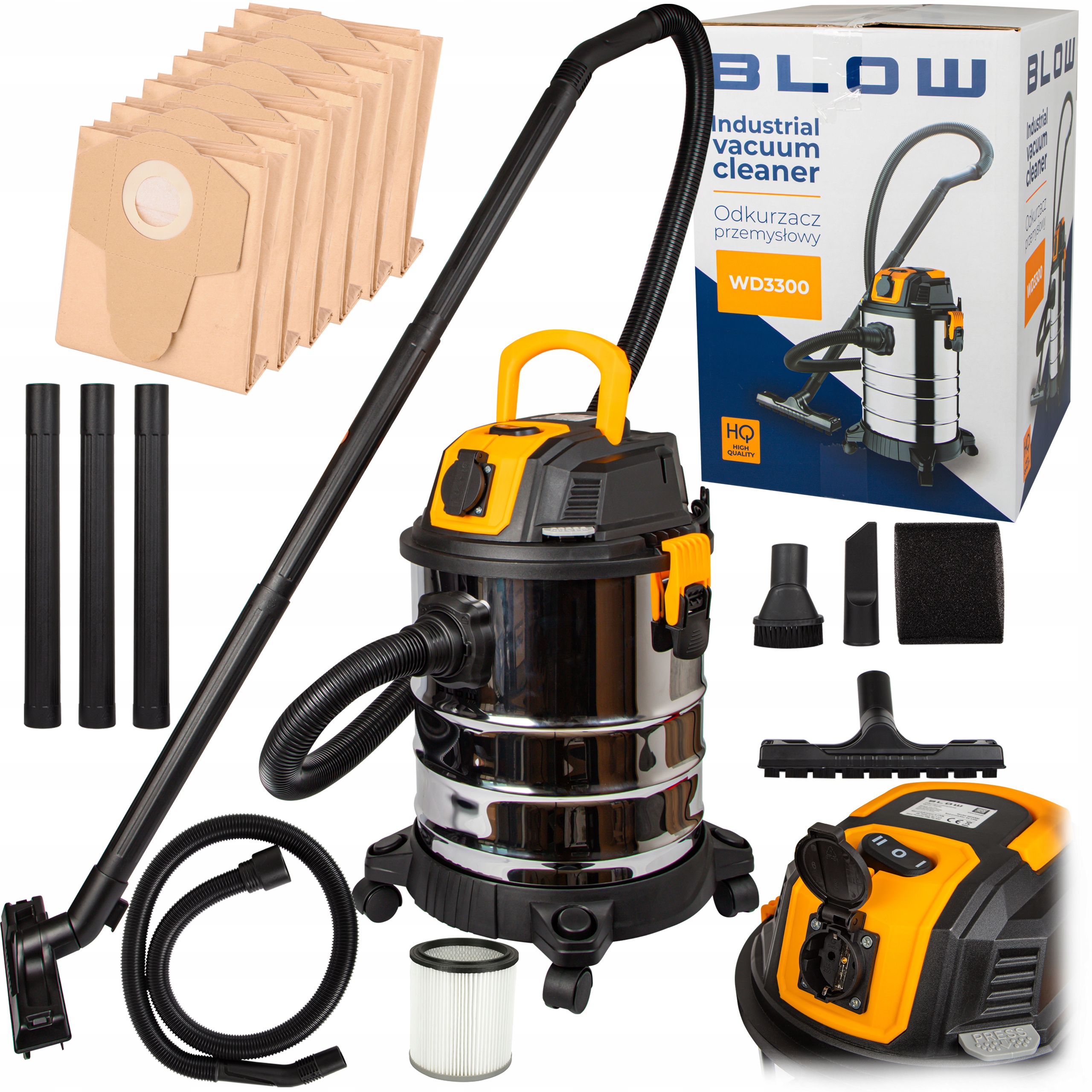 Odkurzacz Przemysłowy Dmuchawa Na Sucho Mokro 25L 6 Worków Papierowych
