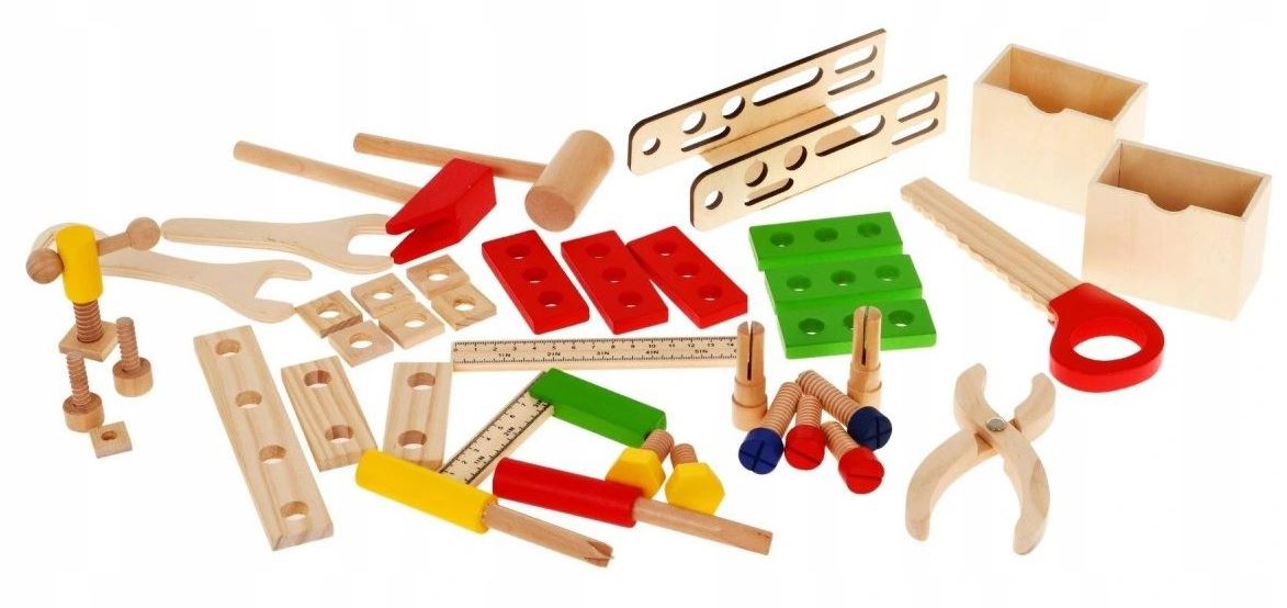 ZESTAW MAJSTERKOWICZA DREWNIANY NARZĘDZIA +WALIZKA Marka inna