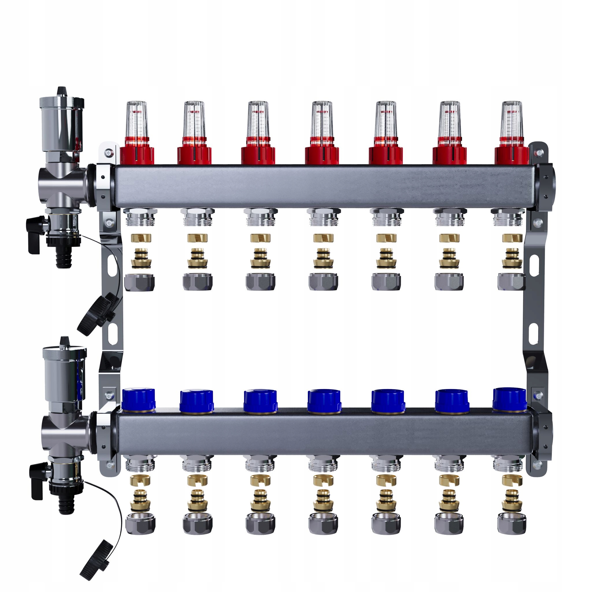 Rozdělovač pro podlahové vytápění 7 okruhů nerezový pro podlahové vytápění+PEX