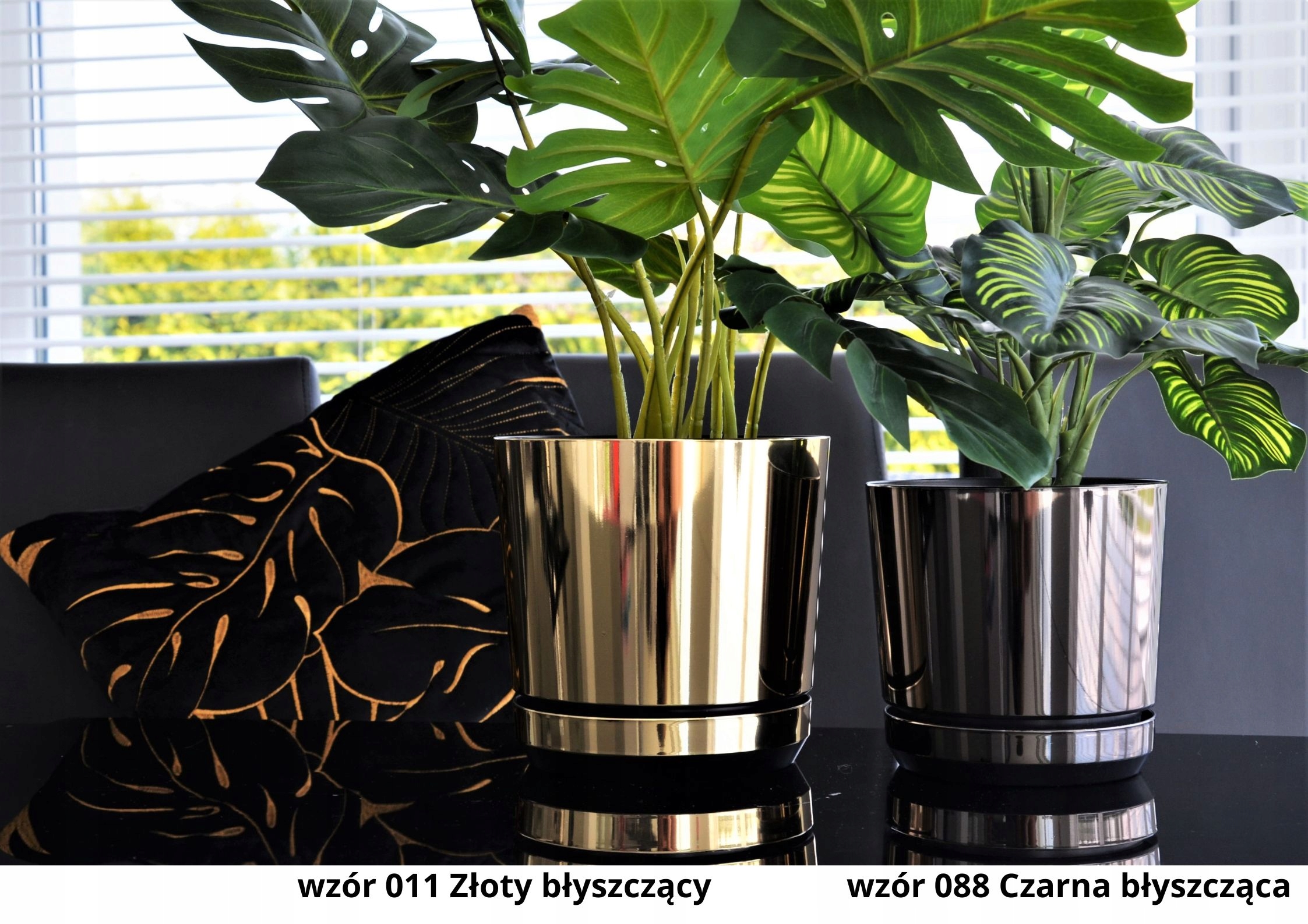 12 ZŁOTA BŁYSZCZĄCA wysoki połysk DONICZKA z podstawką z drenażem GLAMOUR Kod producenta DEKOR 12/011