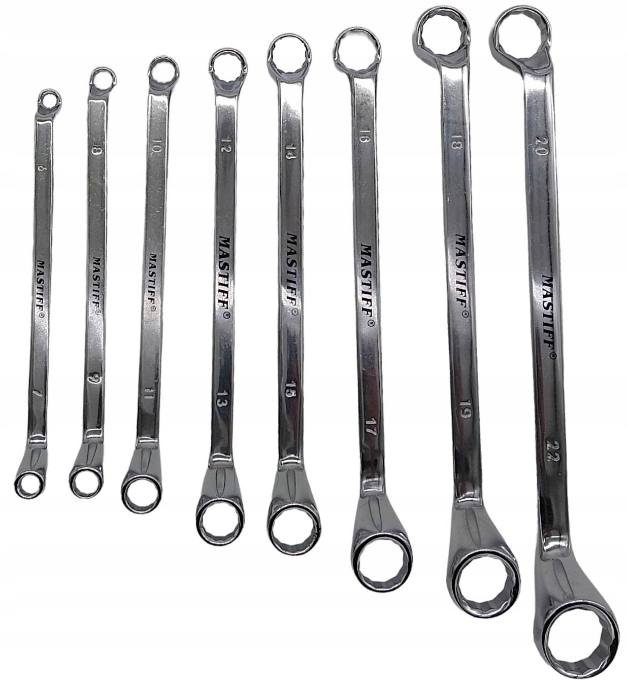 Zestaw kluczy 6-22mm 8szt. oczkowo-oczkowych Klucze oczkowe odgięte wygięte