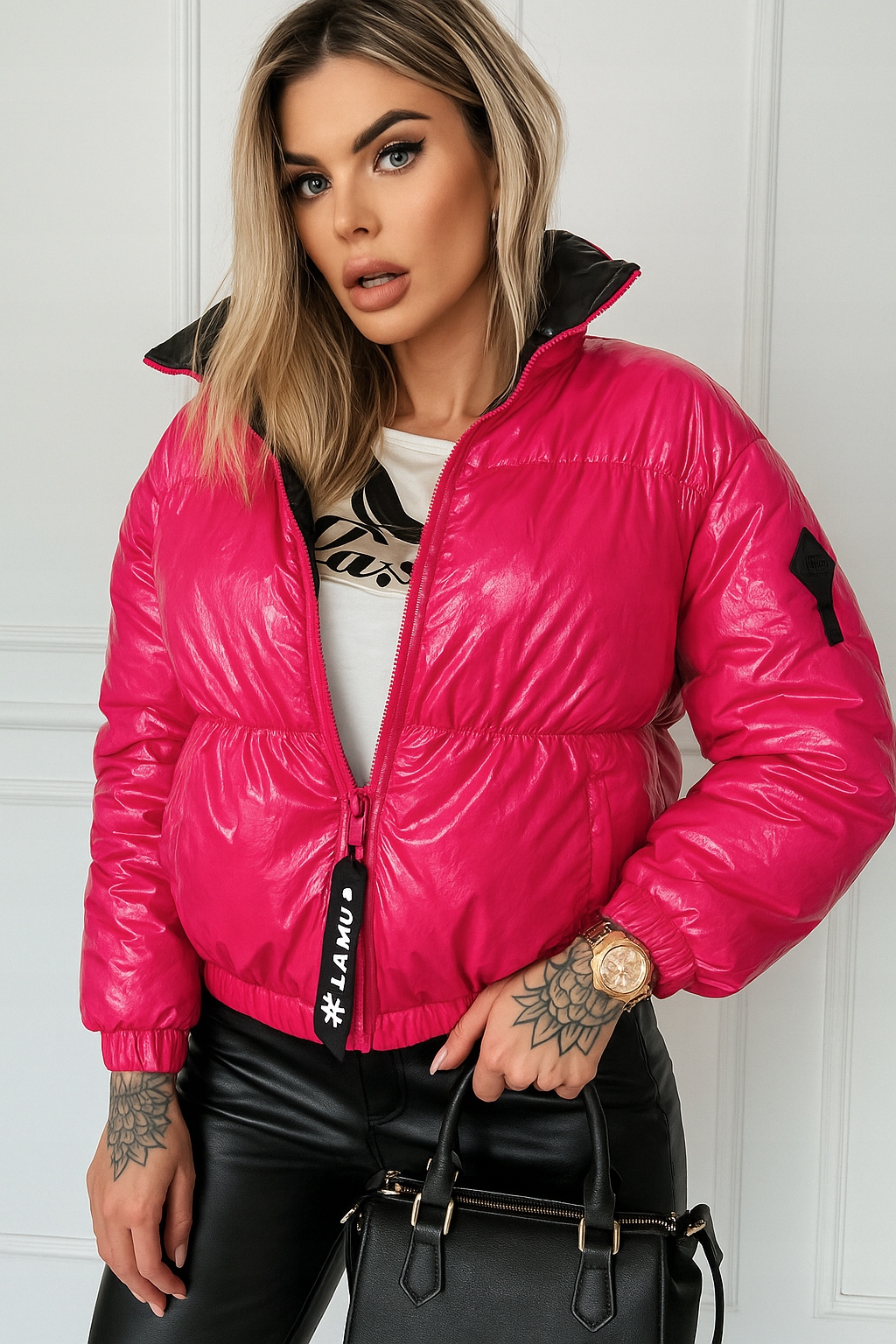 La..mu Nová bunda Raset s leskem bez kapuce , cukrově pink velikost S/M-1