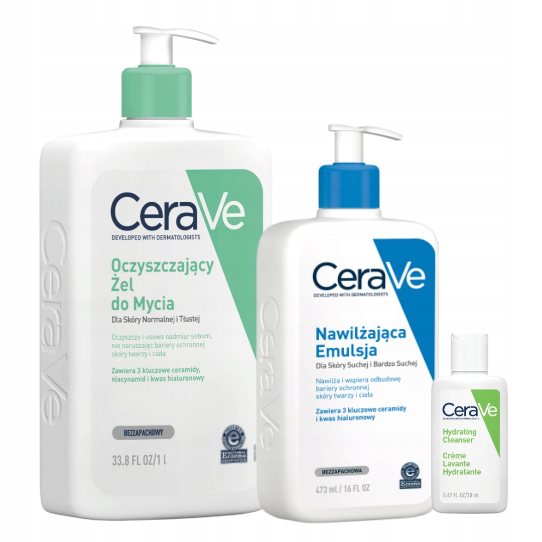 CeraVe Oczyszczający Żel do Mycia 1L, Emulsja Nawilżająca 473ml