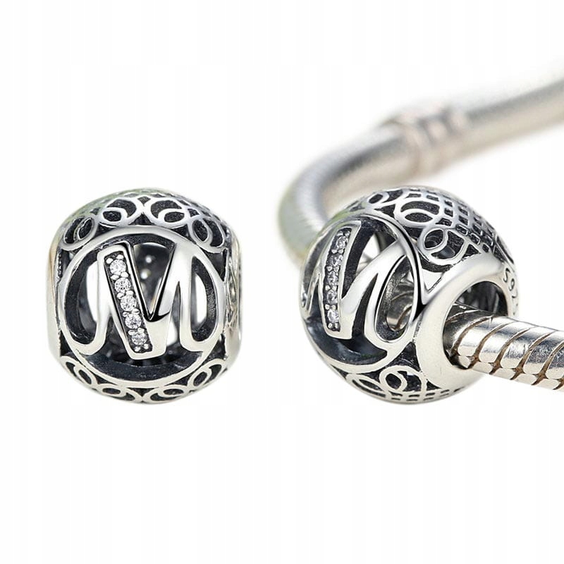 

D861 Litera M charms koralik beads srebro 925