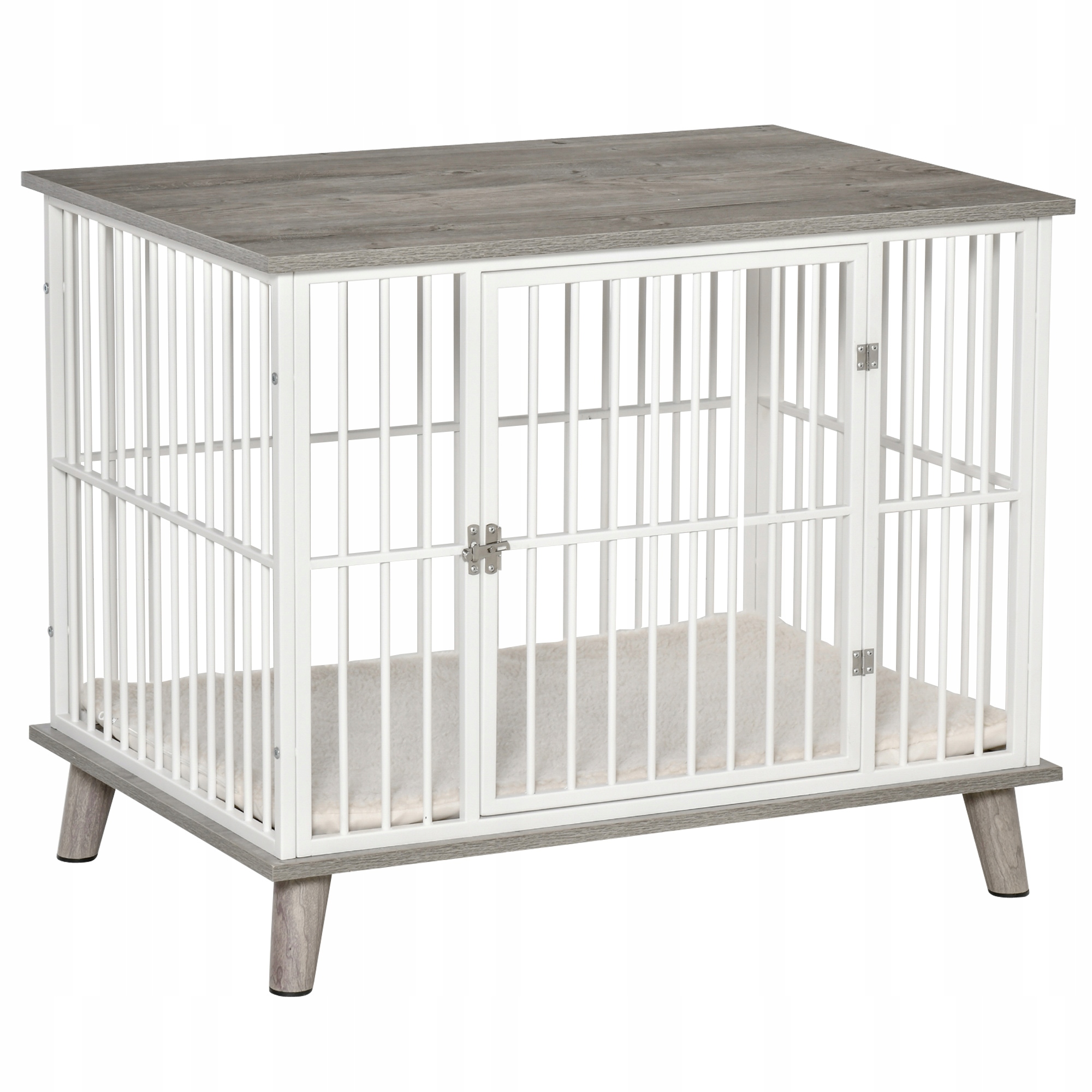 Klec pro psa PawHut 86x60x70 cm bílá šedá s polštářkem