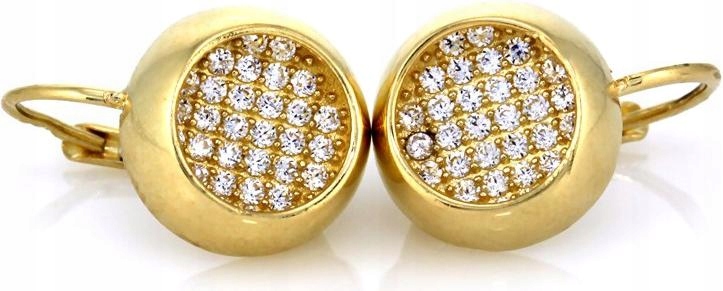 Zlaté náušnice 585, pohodlné anglické zapínání, kulaté, osázené zirkony
