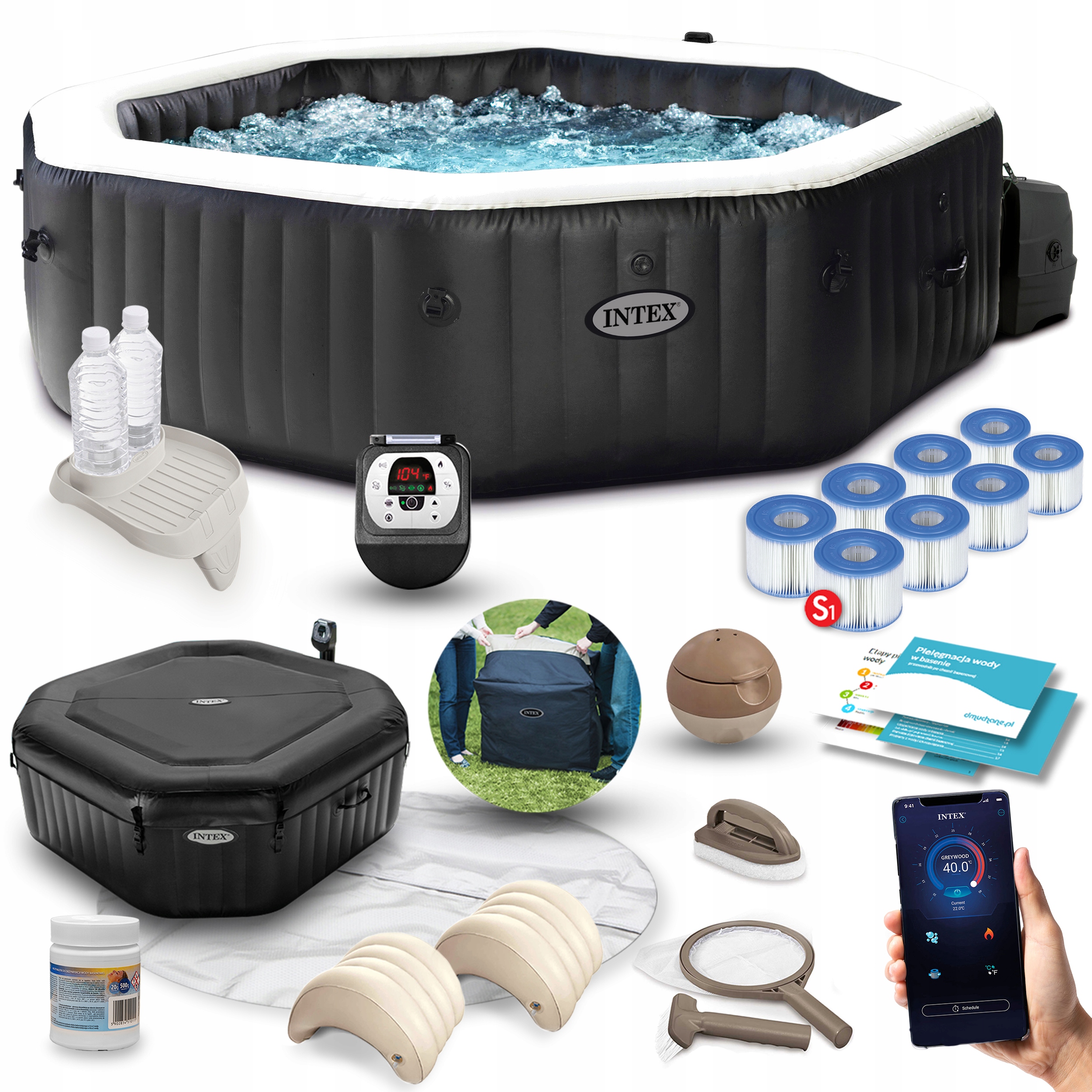 

Spa Dmuchane Jacuzzi 6os. Hydromasaż Intex Zestaw