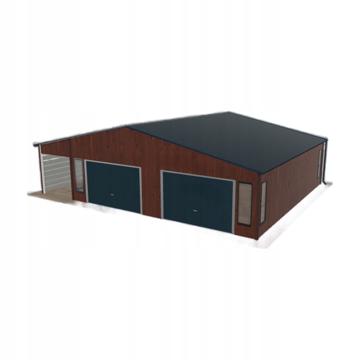 Plechová garáž 8.5 x 8.5 m s přístřeškem Tmavý ořech