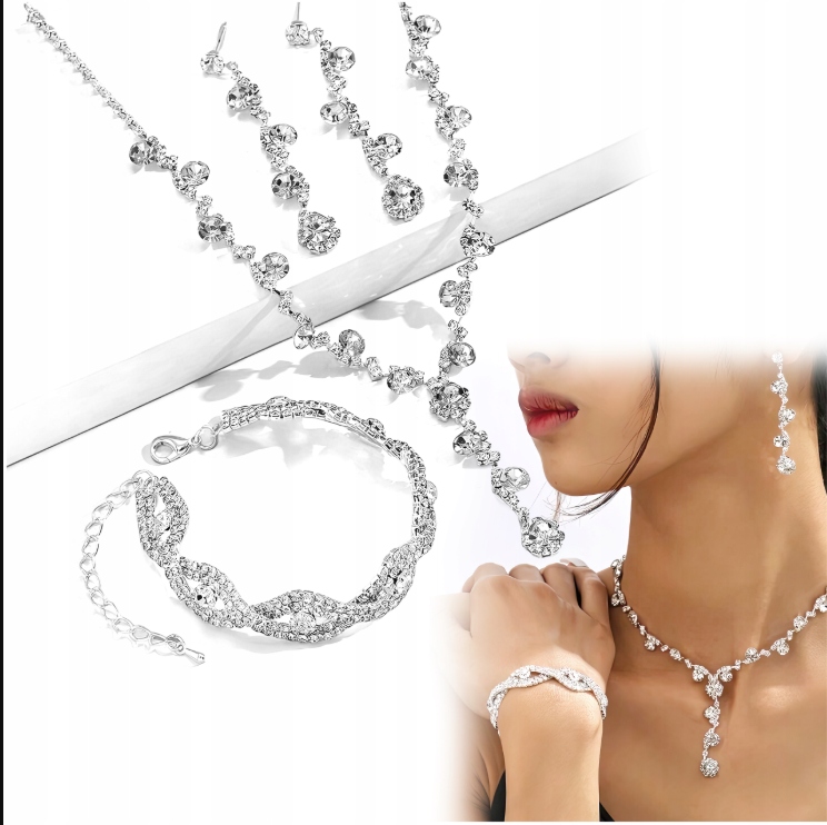 Stříbrný komplet šperků na Svatba Sada náhrdelníků Náušnice Náramek