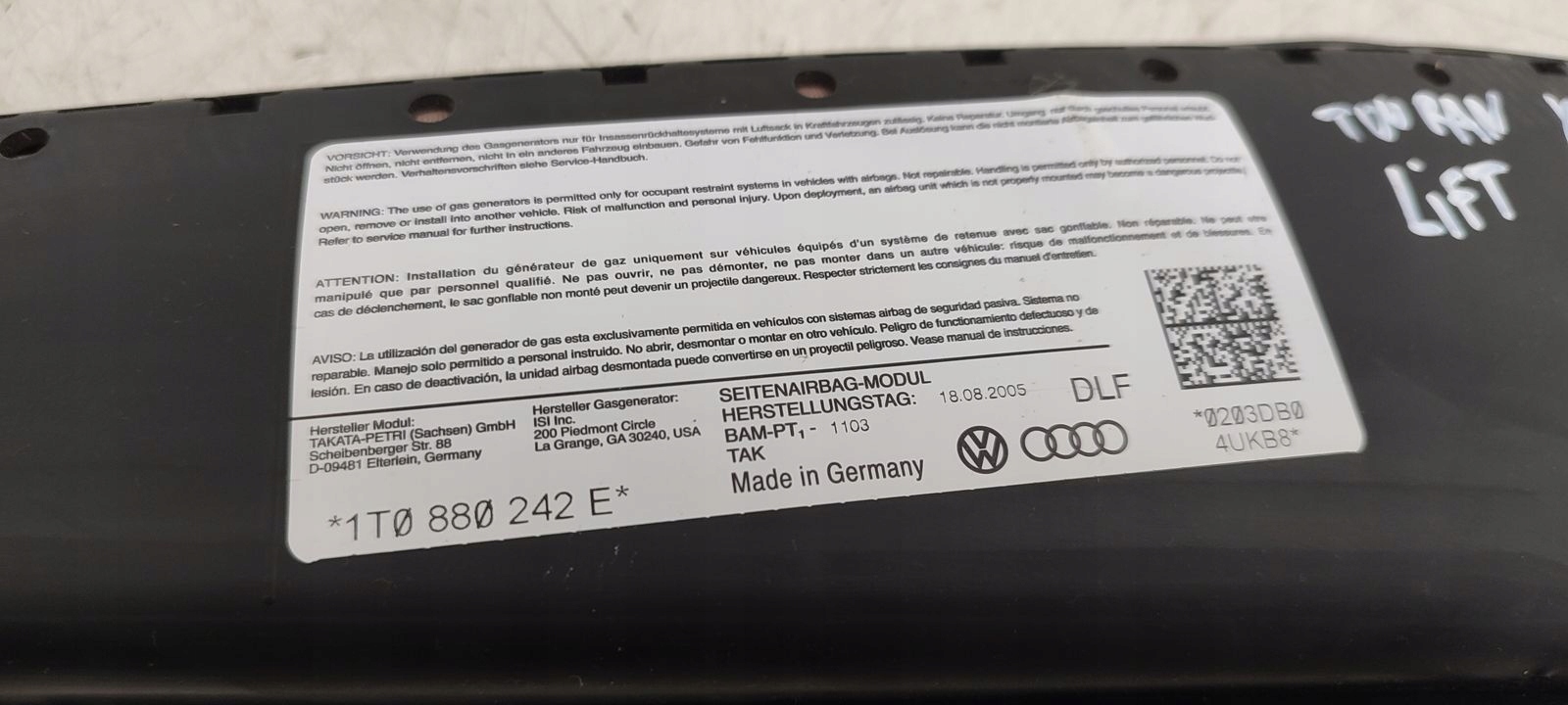 seat airbag right VW Touran