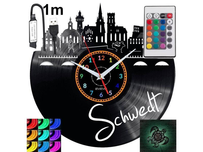 Schwedt Nástěnné hodiny Rgb Led podsvícené na dálkové ovládání Vinylová deska Moderny