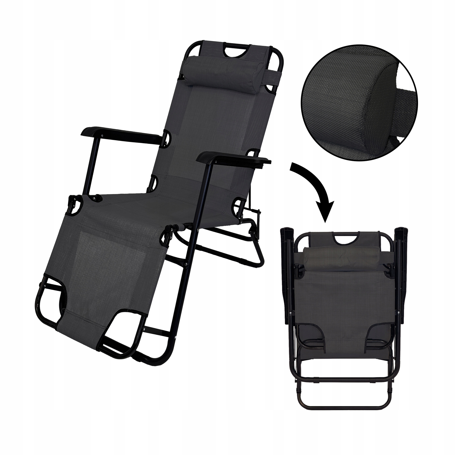 ROZKŁADANY LEŻAK ŁÓŻKO POLOWE TURYSTYCZNE SKŁADANE RIVIERA II CIEMNY SZARY EAN (GTIN) 5901386213358