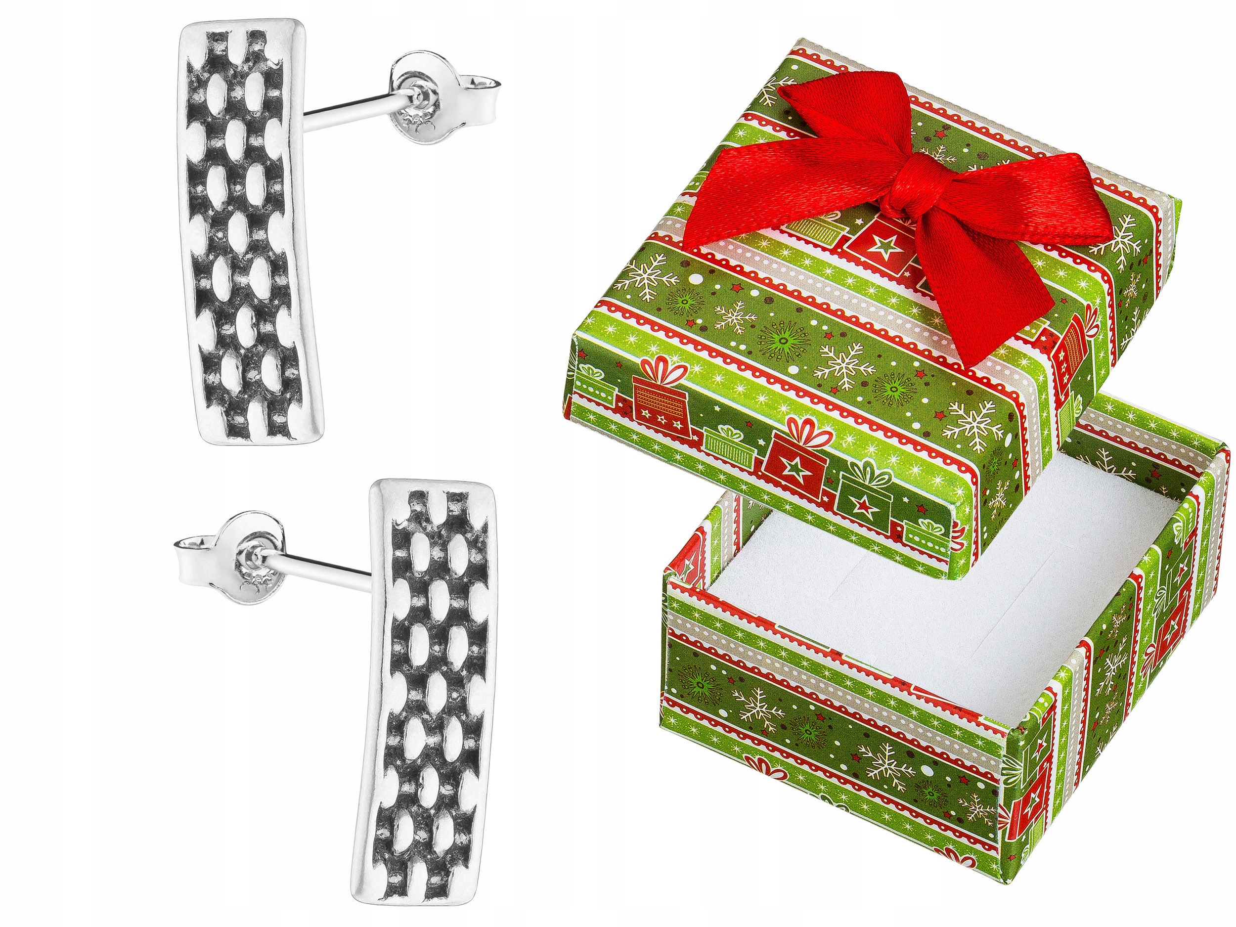 Stříbrné Náušnice Šroubky Velké Oxidované Obdélníky Pletené Dýka Stříbro