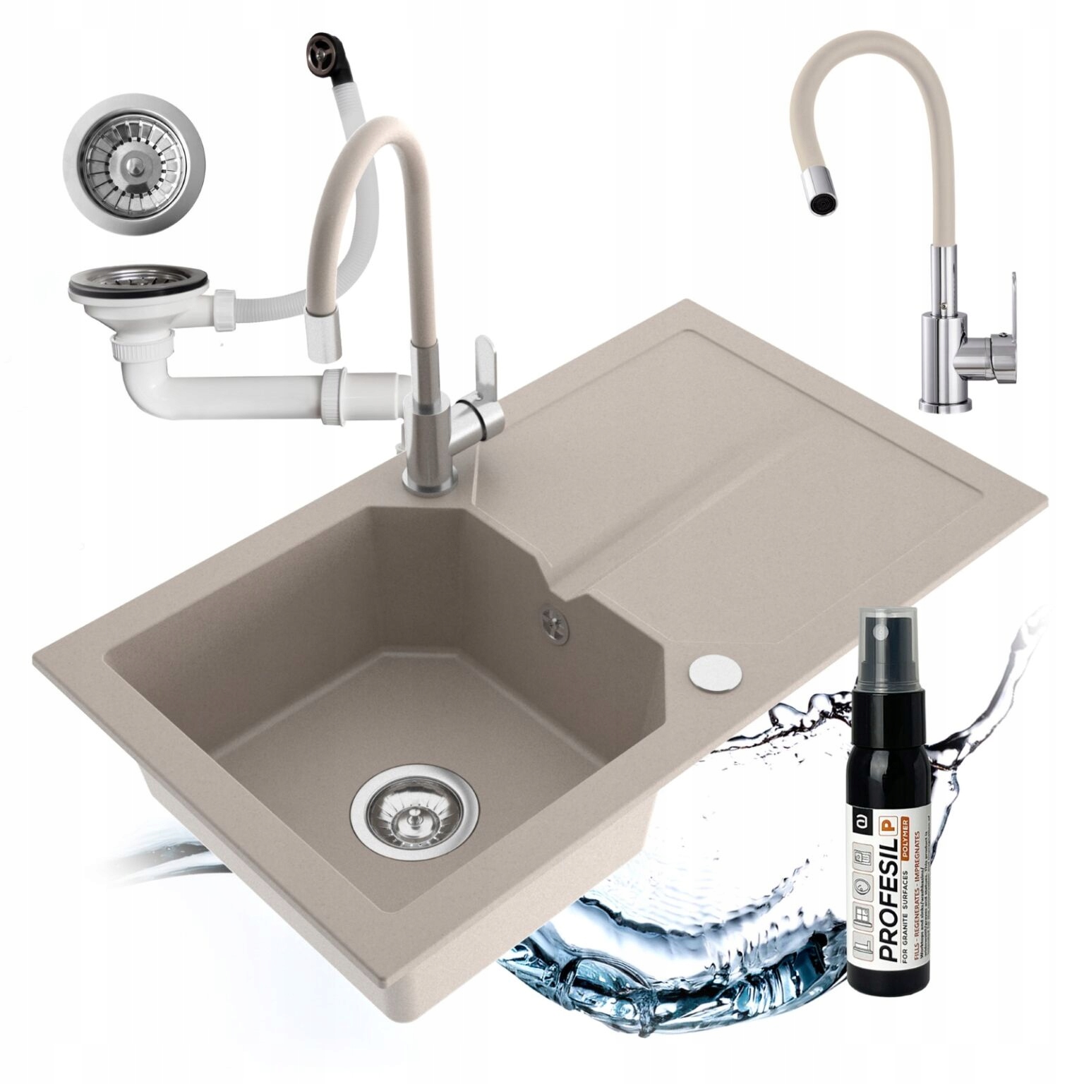 Granitový Jednokomorový Drez Kenzo Súprava Sifón Batéria Flexibilná