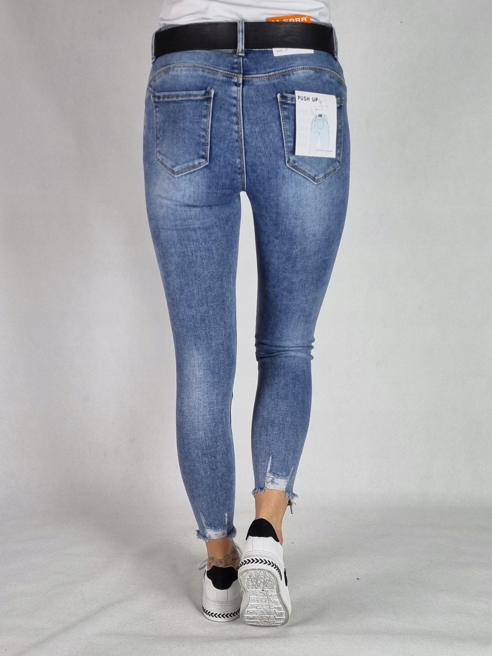 M.SARA SPODNIE JEANS 7/8 Z DZIURAMI I ZAMKIEM 26 Rozmiar 26