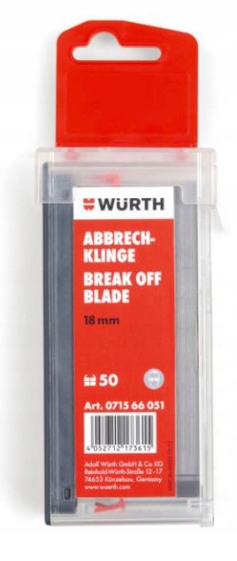 OSTRZE ZAMIENNE 18 MM L=110 MM Wurth 50 Szt Rodzaj ostrze