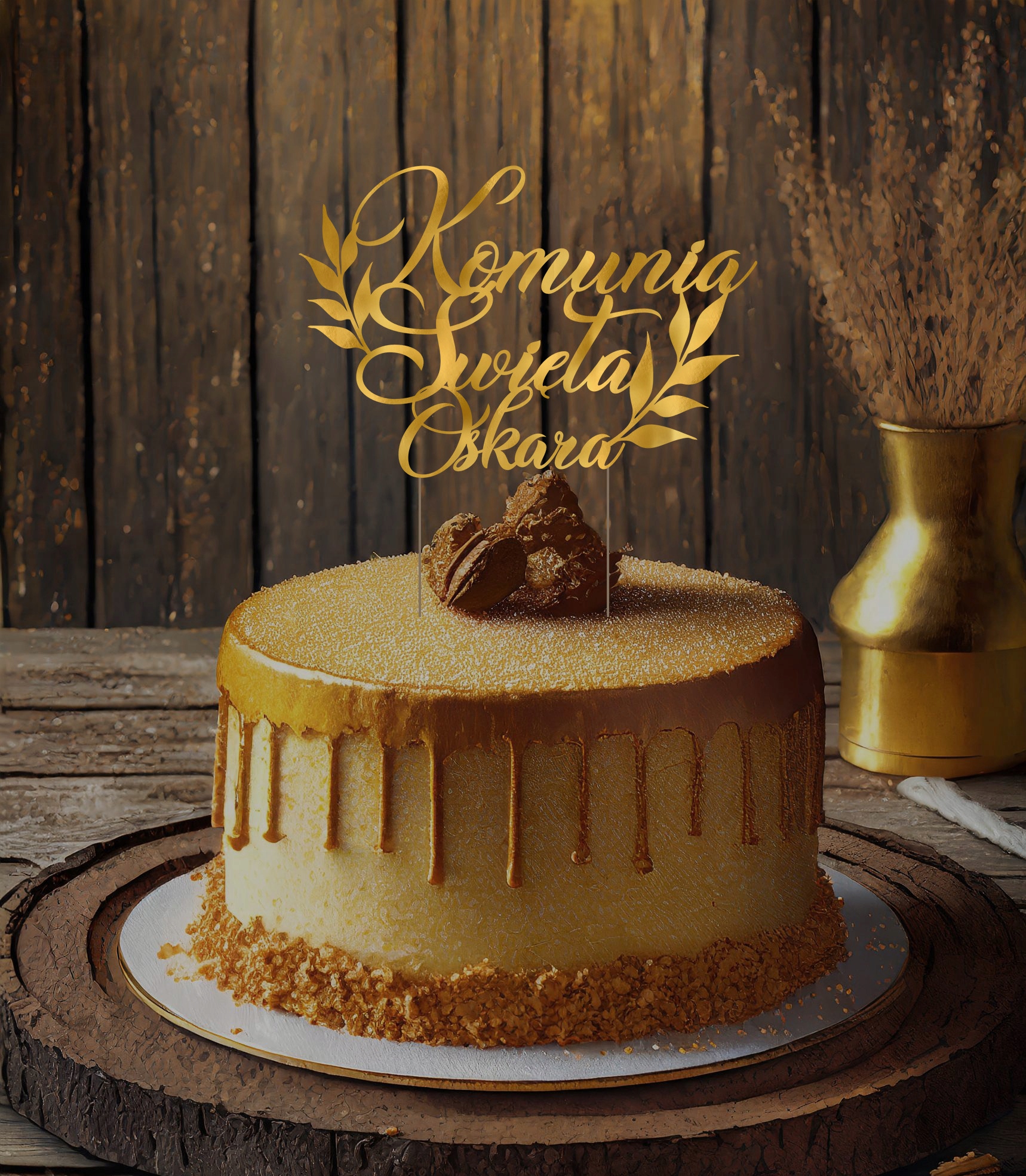 TOPPER toper listki na tort Pierwsza KOMUNIA Św. + IMIĘ Marka inny