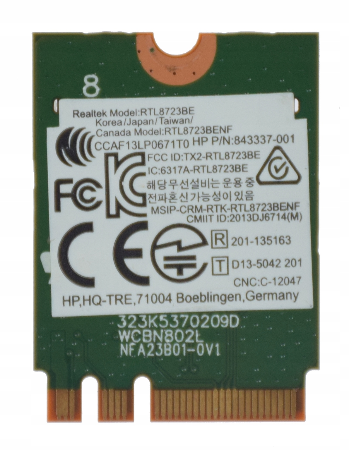 Karta Modem WIFI Realtek RTL8723BE SPS 843338-001 843337-001 HP Kod producenta RTL8723BE SPS 843338-001 843337-001