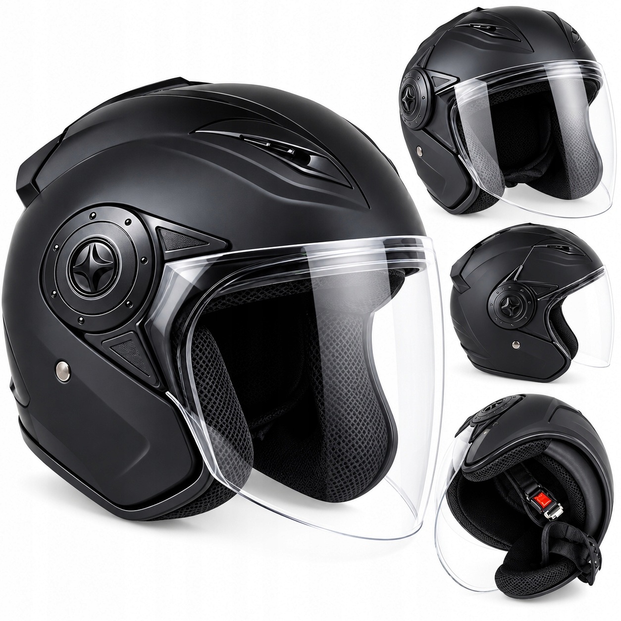 Kask Motocyklowy Otwarty Skuter Motor Chopper Jet Czarny Mat Cruiser M