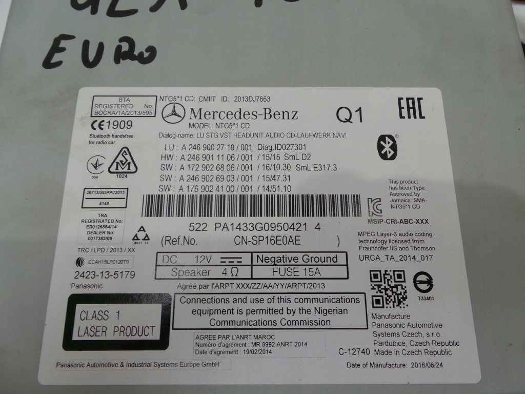 MERCEDES GLA X156 2016 NAWIGACJA EKRAN PANEL RADIO WYŚWIETLACZ KOMPLET Typ samochodu Samochody osobowe