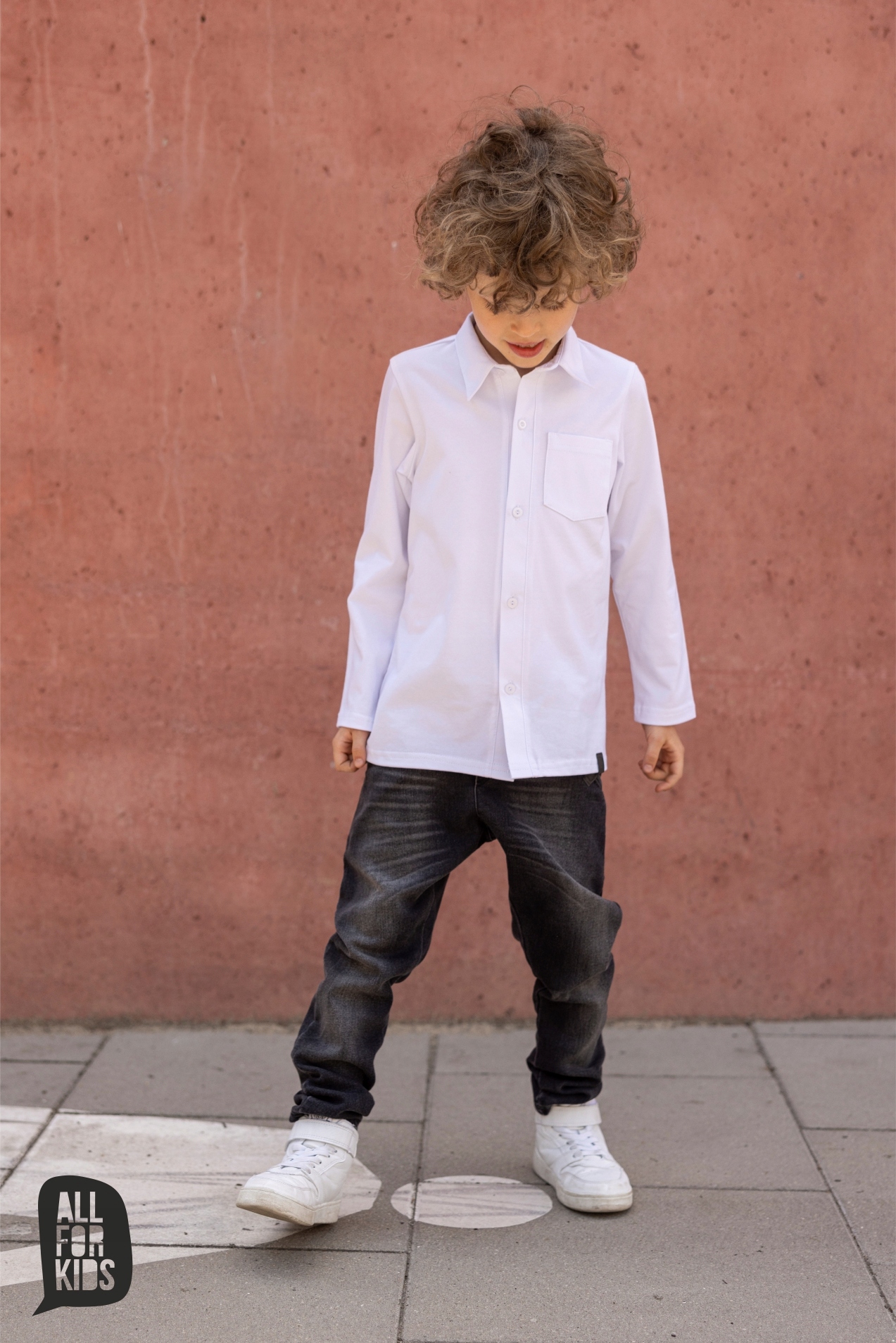 All For Kids BIAŁA KOSZULA dzianinowa 128 134 Materiał dominujący bawełna