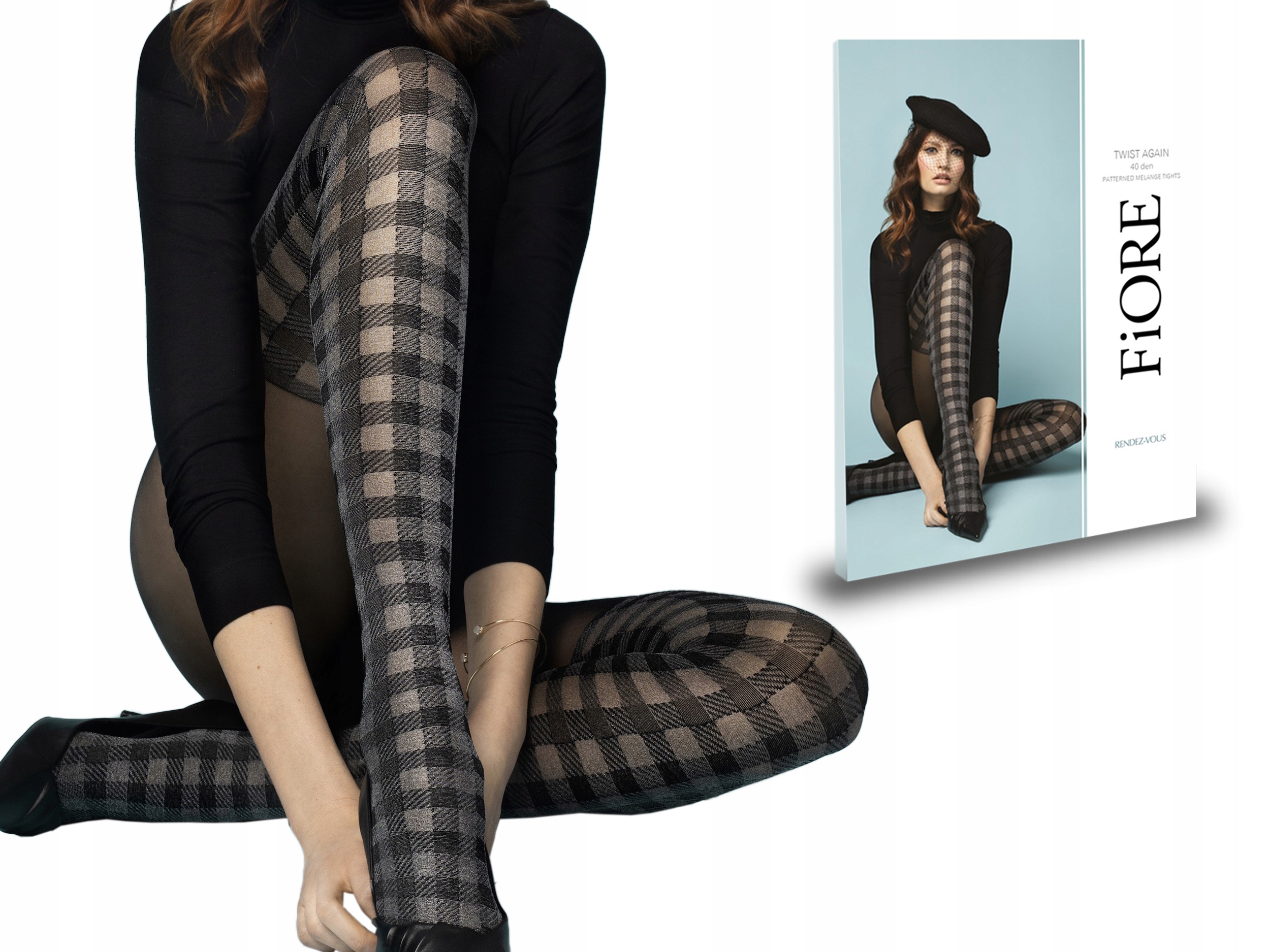

Fiore wzorzyste rajstopy Twist Again mel/black 2-S