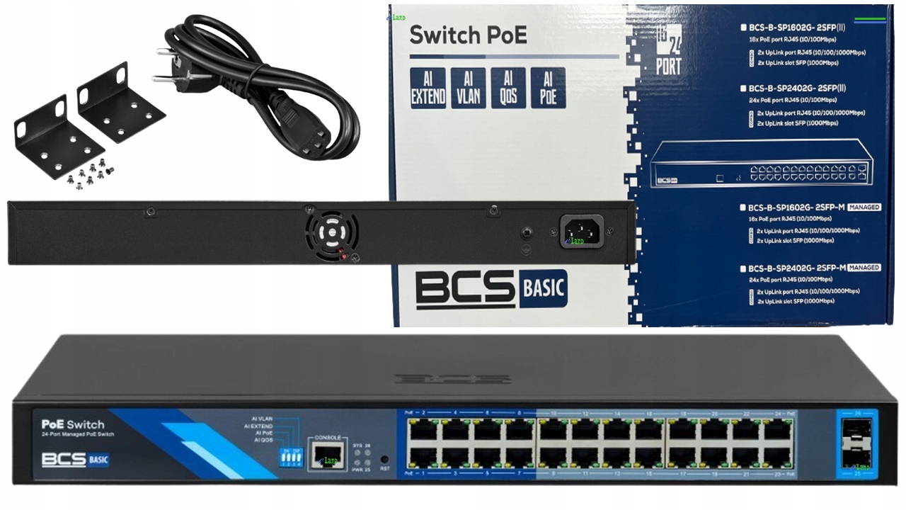 Switch Ip BCS-B-SP24G-2SFP-M Zarządzalny, 24 porty Poe