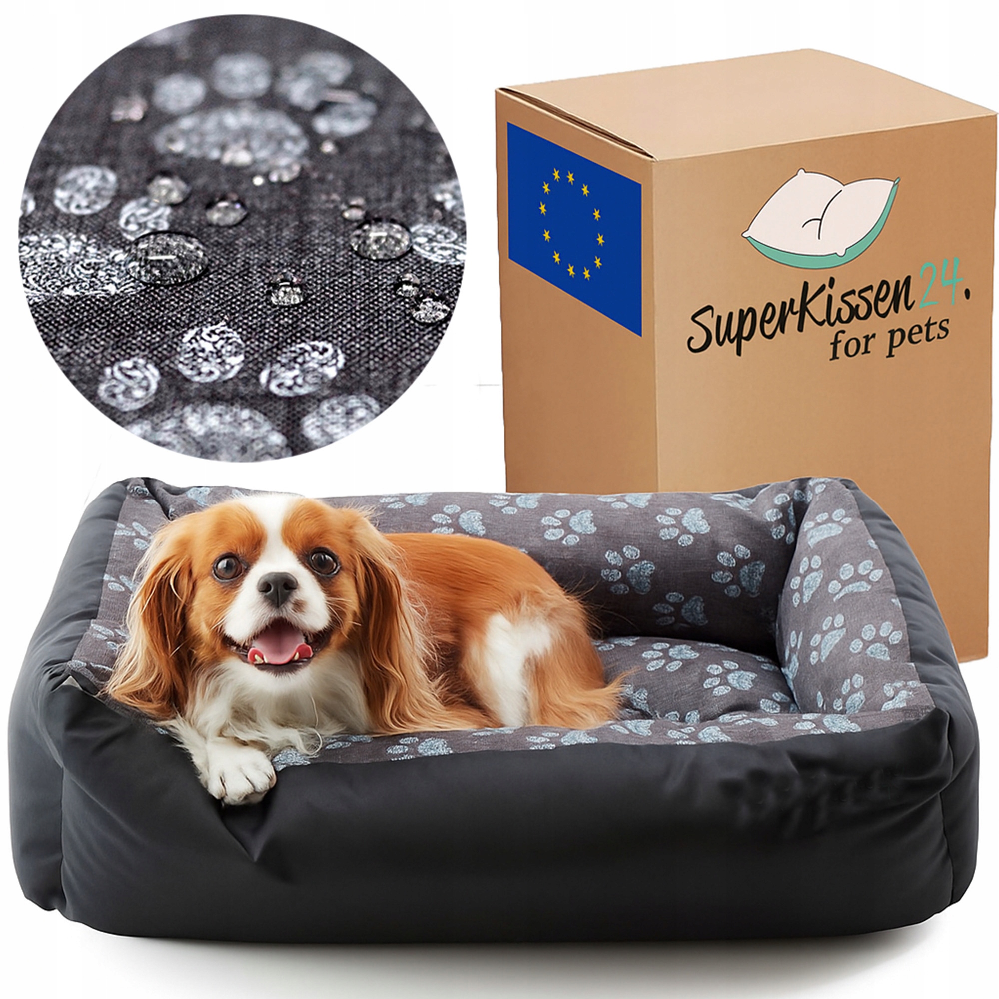 Levně Voděodolné Pelíšek pro psa, pohovka, vyjímatelný polštář 85x65 cm Tlapky Len