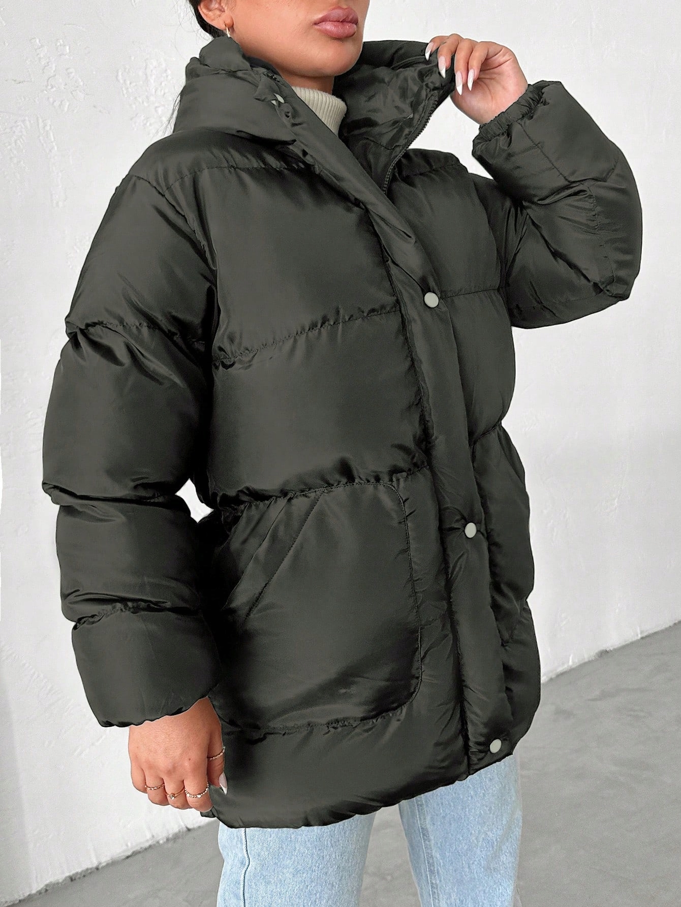 Kurtka Puchowa Z Kapturem Pikowana Watowana Zielona M 38