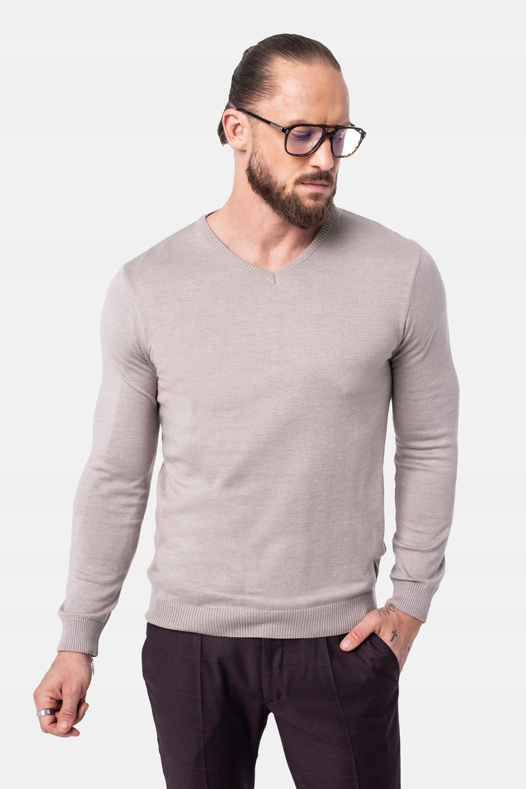 SWETER MĘSKI RECMAN VARLIN W SEREK BEŻOWY L