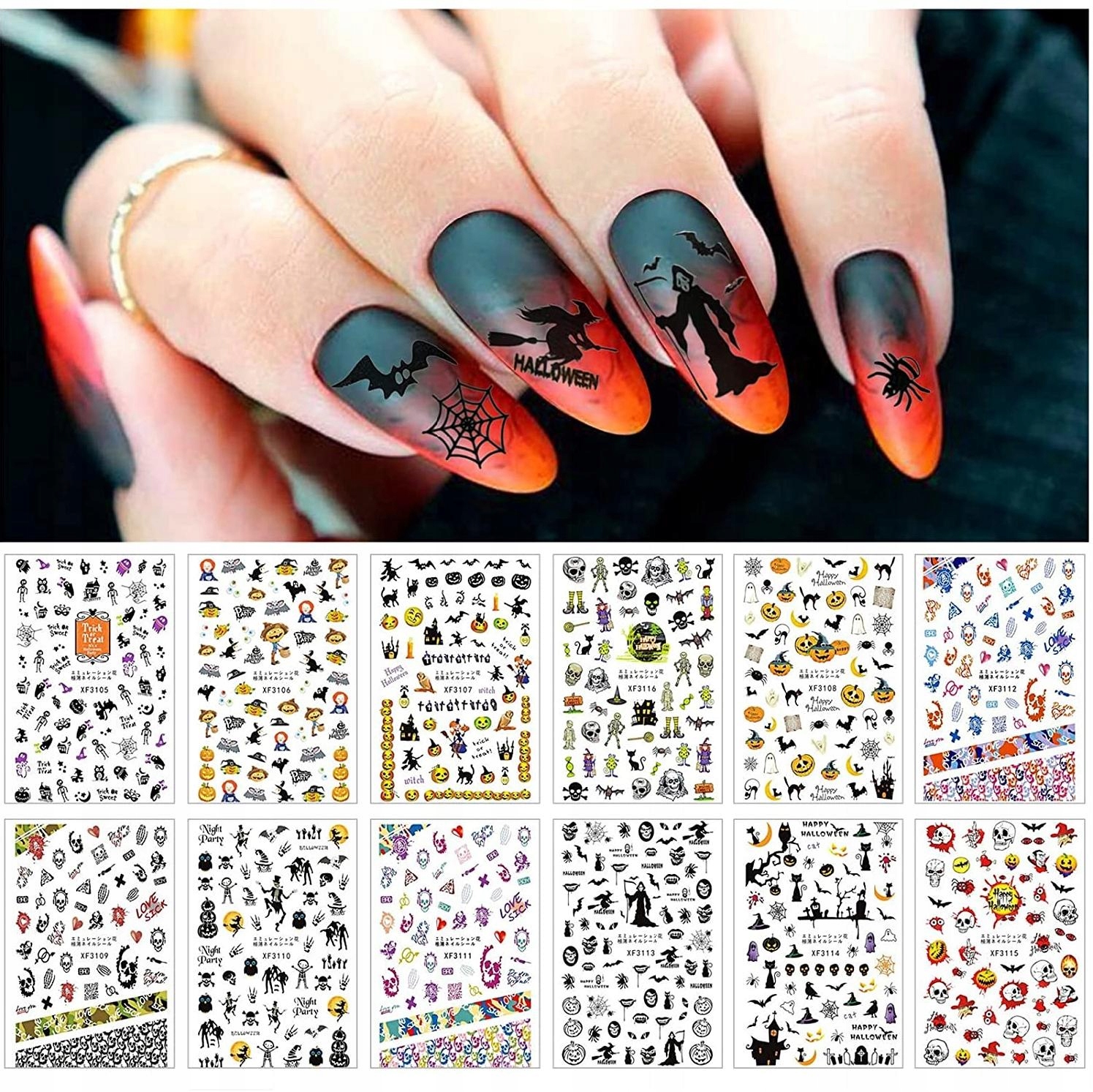 Samolepky Na nehtech Sada samolepek Halloween XL