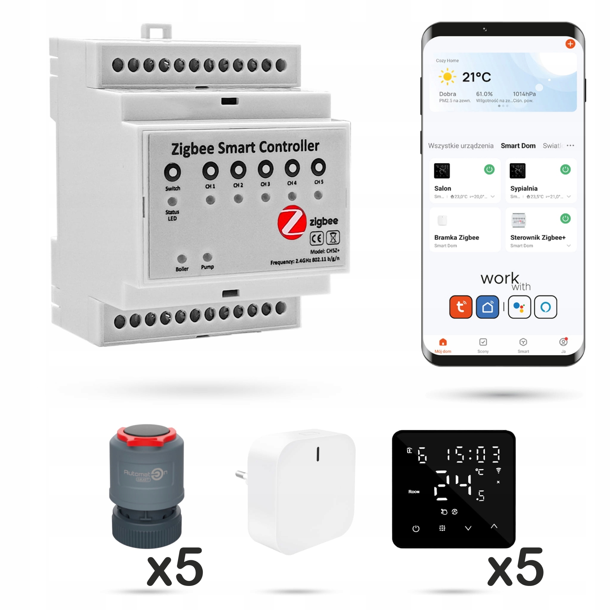 Sada pre podlahu Zigbee Tuya 5 miestností s termostatmi BAT2 čierna