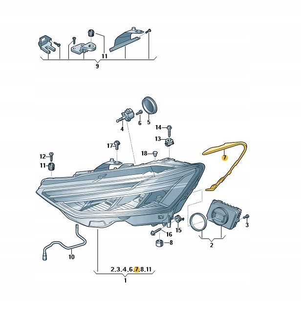 RAMKA USZCZELKA REFLEKTORA PRAWA AUDI A7 C8 RS7 ORYGINAŁ OD ASO Producent części Audi OE