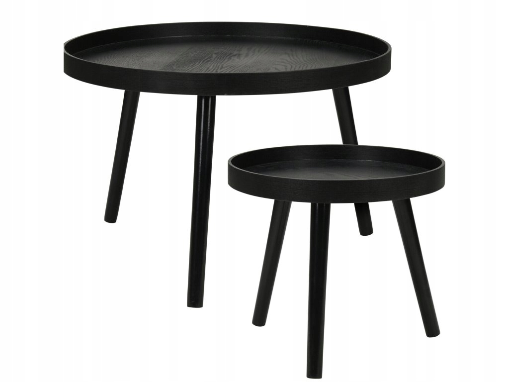 Súprava odkladacích stolíkov v dvoch veľkostiach, Ø 60 cm, Ø 38 cm, čierne