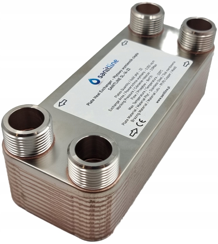 Wymiennik Ciepła Płytowy Sanitline 22 Płytowy Moc 30kW Przyłącza 4x 1" Cal